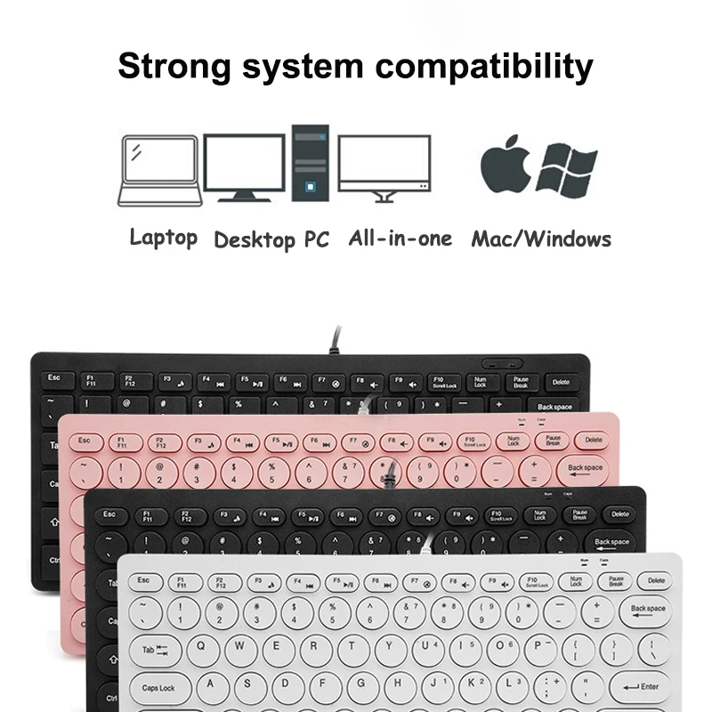 

Slim Wired Keyboard Protable Mini Ergonomic Keyboard with Multimedia Keys For Notebook Laptop Mac Desktop PC Computer All-in-one
