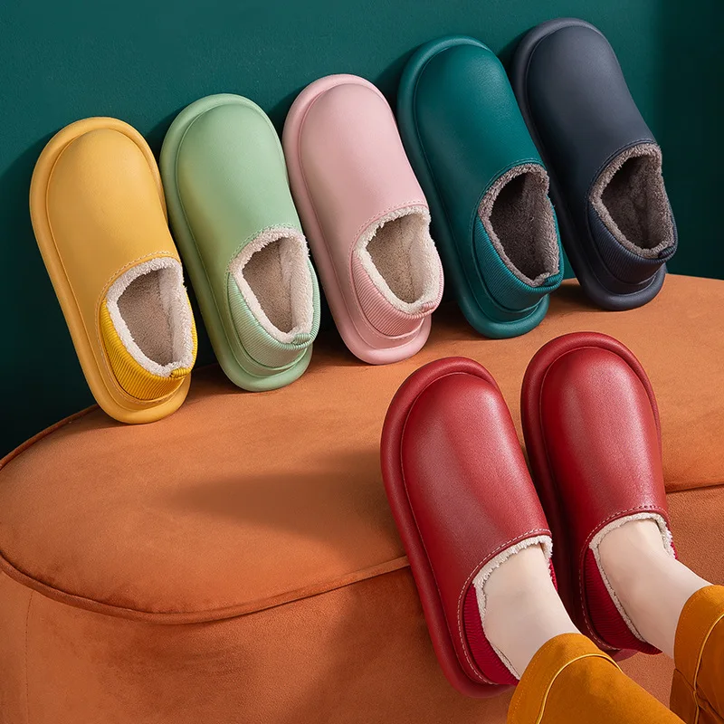 

Women Slippers Winter Waterproof Warm Plush Home Cotton Shoes Female Non-Slip Casual Indoor Bedroom Flats Women's Footwear 2021