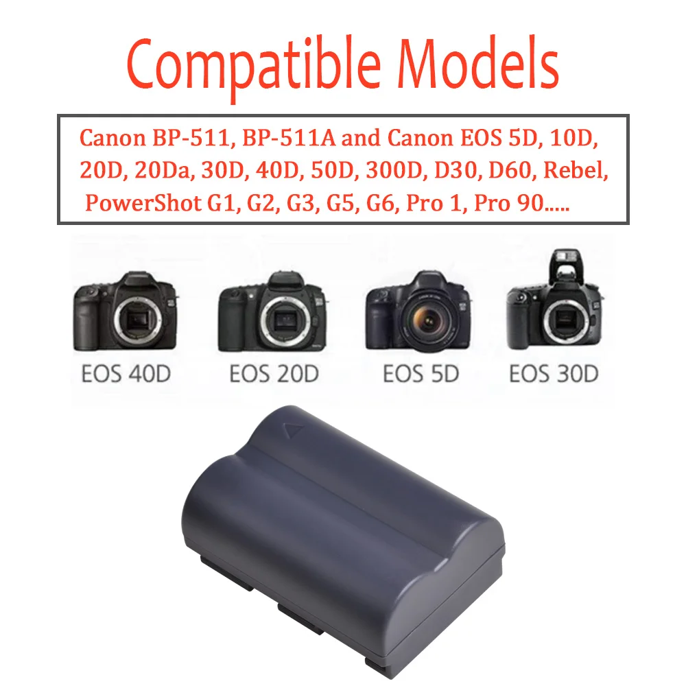 Фото BP-511A BP-511 BP 511 BP 511A BP511 BP511A Аккумулятор или светодиодный USB-зарядное устройство с двумя зарядными устройствами для Canon EOS 40D 300D 5D 20D 30D 50D 10D D60 G6 №2