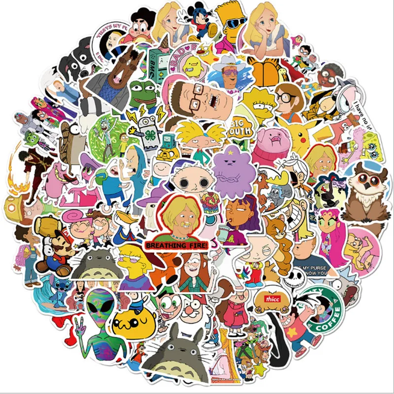 

100 pcs All kinds of cartoon characters collection Graffiti Waterproof Skateboard Travel Suitcase Phone Laptop Luggage Stickers
