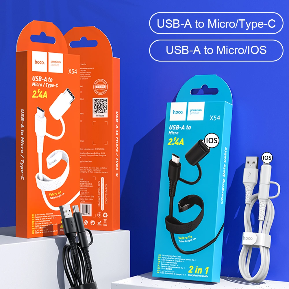 

USB IOS Type C Cable 2 in 1 2.4A Fast Charging Wire Micro USB Cable for Samsung Huawei Iphone Android Quick Charger Data Cable