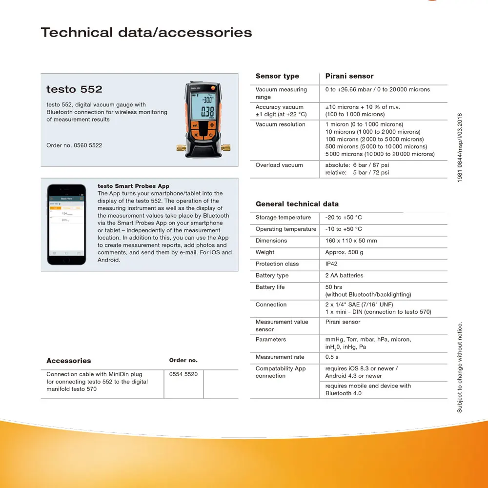Digital Vacuum Micron Gauge Pressure With Bluetooth Hvac Temperature Tester Measuring Instrument Device Smart App Testo 552