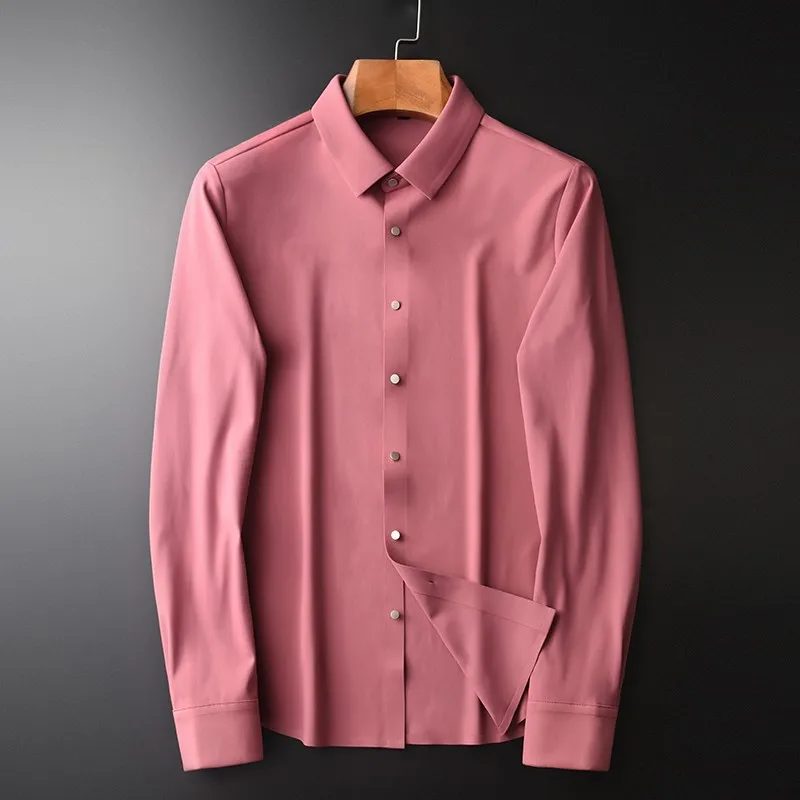 

Рубашка мужская классическая с металлическими пуговицами, однотонная повседневная классическая приталенная, с длинным рукавом, для вечери...