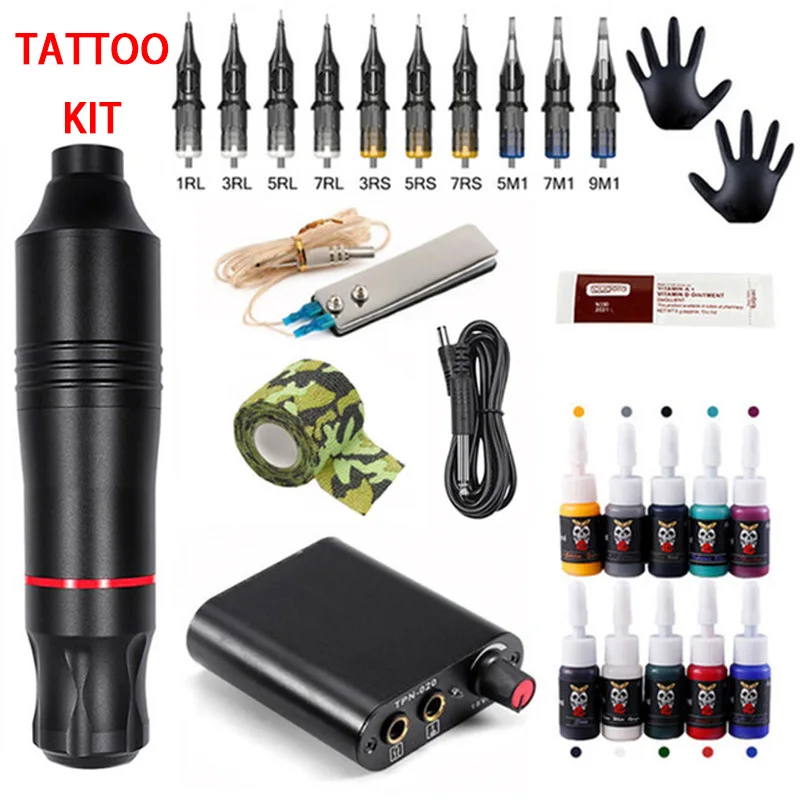 

Professional Tattoo Machine Kit Complete Rotary Tattoo Machine Set Permanent Makeup Pen Cartridge Needle For Beginners Artist