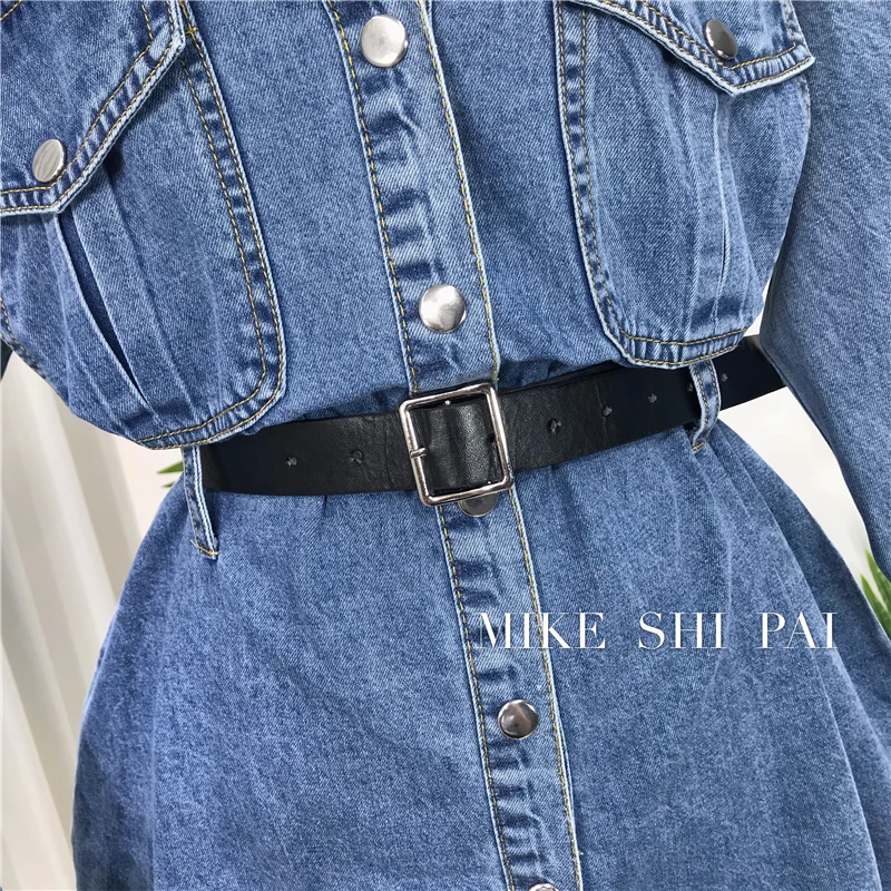 

2020 Autumn New Women's Long-Sleeved Waistband Denim Shirt Mid-Length All-match Cardigan Jacket Casual Students Jeans Shirt