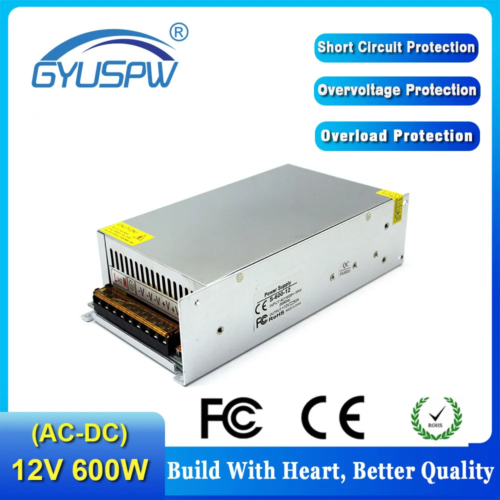 Стабильное качество одиночный выход DC 12V 50A 600W Драйвер импульсного источника