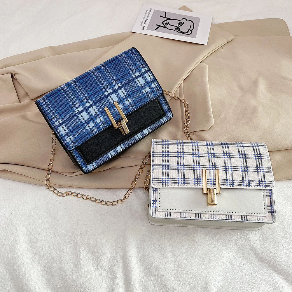 

Fashion Plaid Crossbody Bag Women Casual Small Square Shoulder Handbags PU Leather Chain Female Satchel Pouch