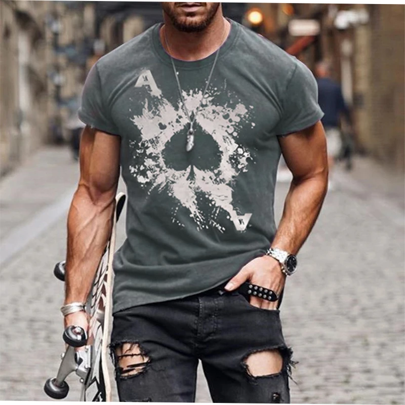 

Hot New Men's Loose Personality Oversized T-shirt Summer 3D Printing Spades A Fashion Short-sleeved Casual O-Neck Sports Top