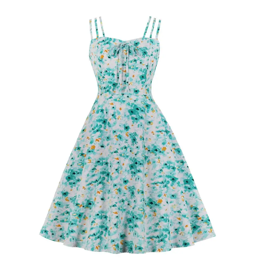

MIXINNI The New Women's Dress Summer Floral Condole Belt French Retro Print Dresses 2207