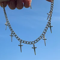 punk cross necklace men hip hop harajuku dagger pendant necklace for women gothic jewelry fashion choker wholesale