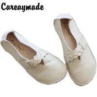 careaymade original personality features handmade shoes buddhist korean style really full leather retro art with flat shoes