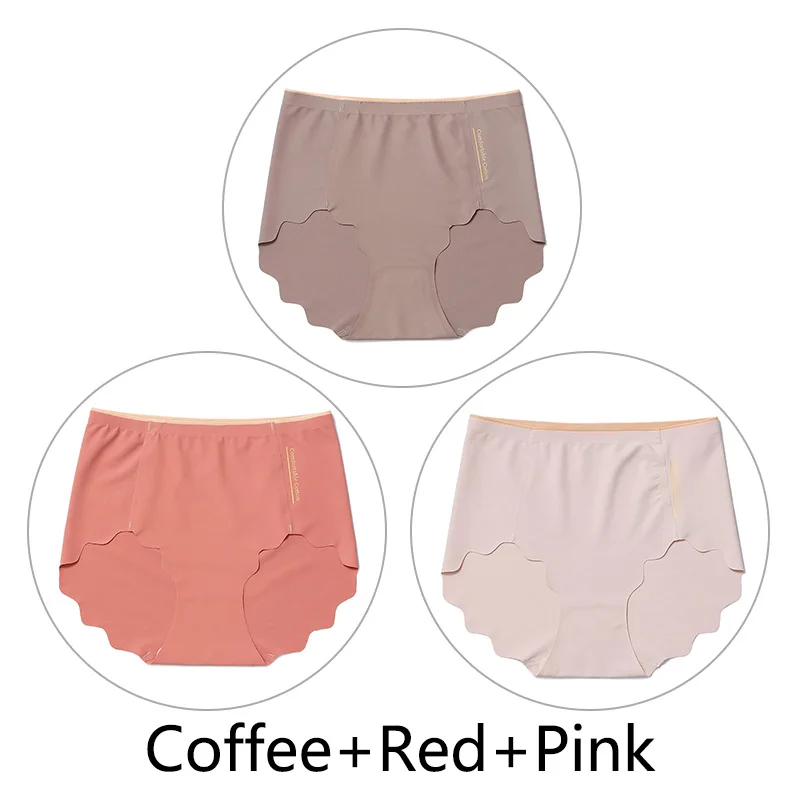 Coffee Red Pink 3 шт., Мягкие Бесшовные трусы, женские сексуальные трусики с оборками, женское Ультра тонкое нижнее белье, женские L-XXL, большие размеры, нижнее белье, новинка - Цвет: Coffee Red Pink