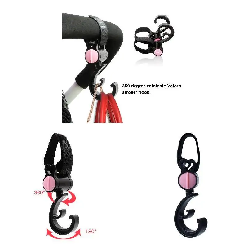 Ganchos de cochecito de beb&eacute;, gancho giratorio de 360 grados y bucle multiusos para bolsa de comestibles NSV, 1 par-0