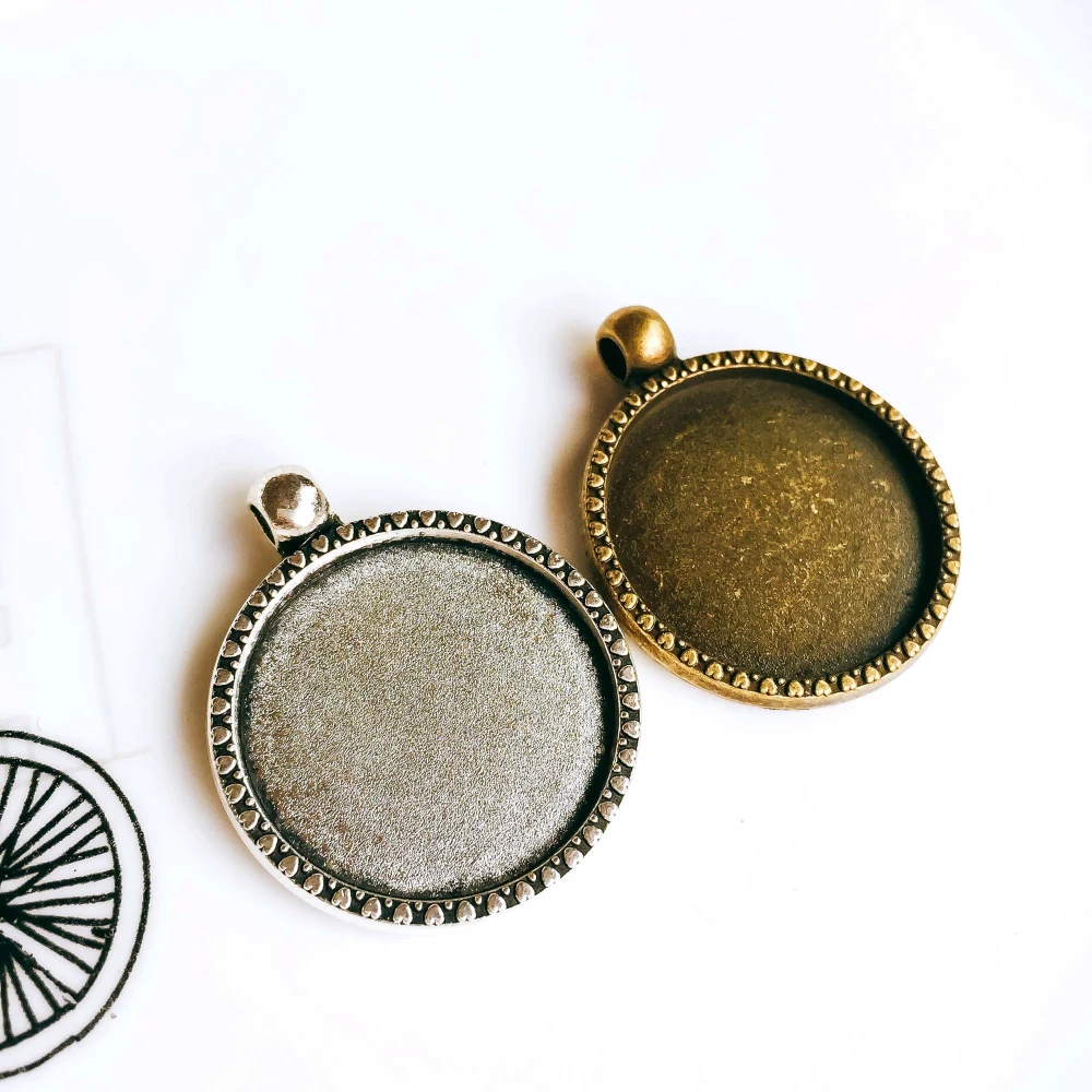 5 шт./лот 25 мм ожерелье с подвеской античная бронза серебро стекло Кабошон Пустые