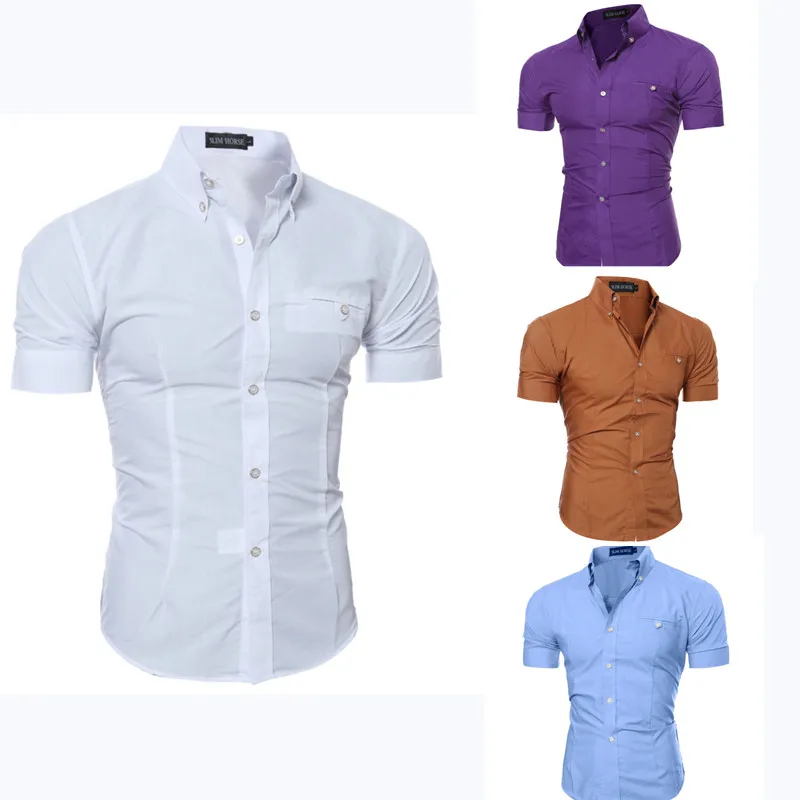 

Рубашка мужская с коротким рукавом, однотонная деловая приталенная, лето 2021