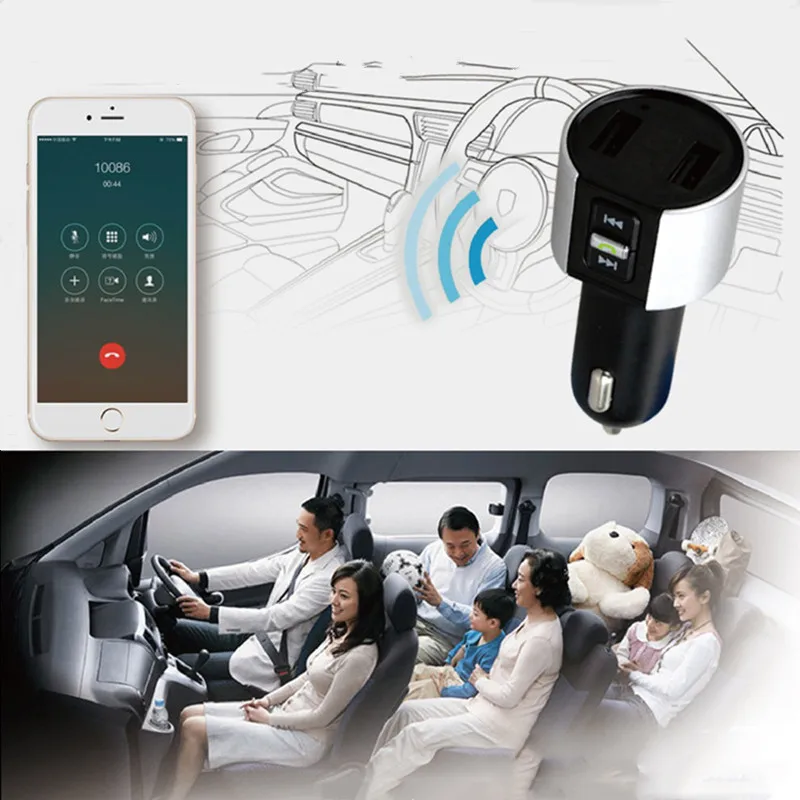 Автомобильное зарядное USB-устройство с Bluetooth двойной светодиодный дисплей