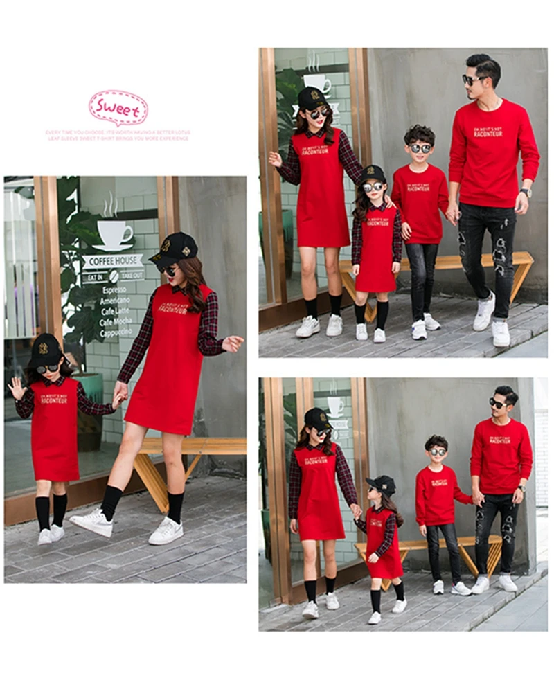 New Autumn Family Matching Outfits Mom And Daughter Fashion Embroidery Dress Dad Son Sweatshirt Children Long Shirts
