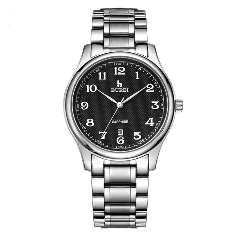 BUREI 3008 швейцарские часы мужские роскошные нарядные с арабскими цифрами черный