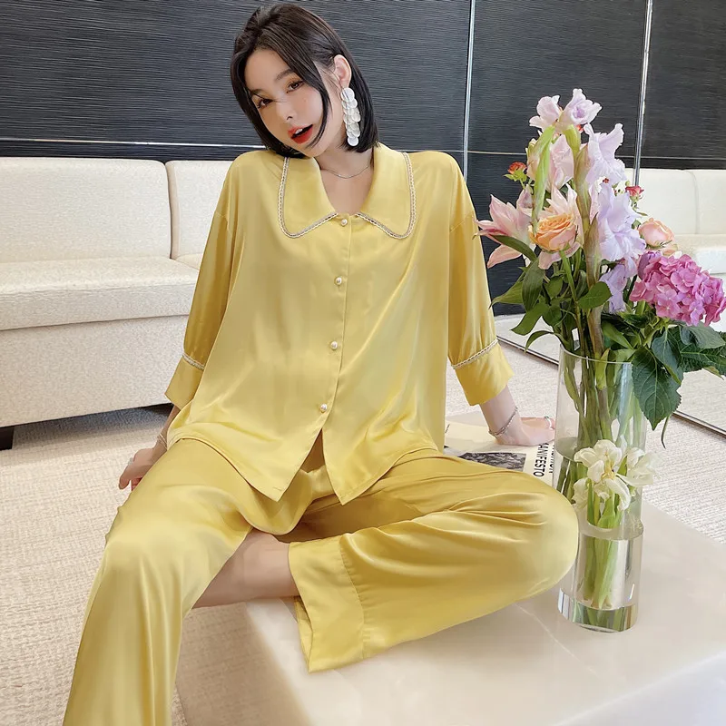 

Осенняя женская пижама, костюм принцессы из вискозы, атласная пижама из искусственного шелка