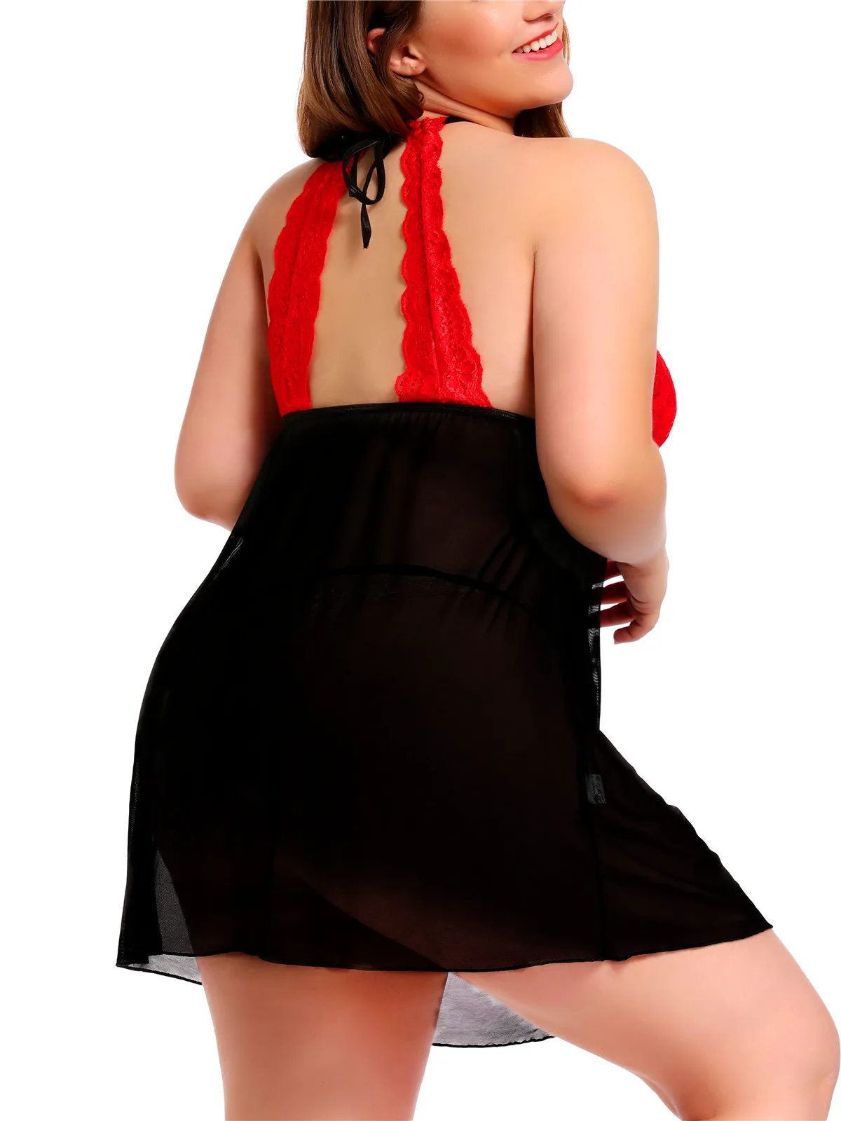 

Women's Plus Size Lingerie Sexy Lace Babydoll Mesh Strap Chemise Halter V Neck Sleepwear