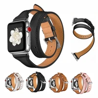 watch band strap for apple 42mm 38mm 3 2 1 iwatch double tour genuine leather watchband bracelet loop wrist beltmetal buckle