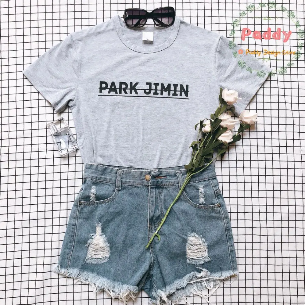 Модная футболка Bangtan Tumblr в стиле KPOP PARK JIMIN уличная одежда Женский Топ с круглым