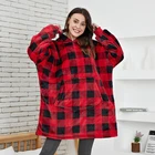 Зимние женские толстовки в клетку, утепленная толстовка большого размера с капюшоном, гигантское флисовое ТВ-одеяло с рукавами, повседневные свободные теплые толстовки