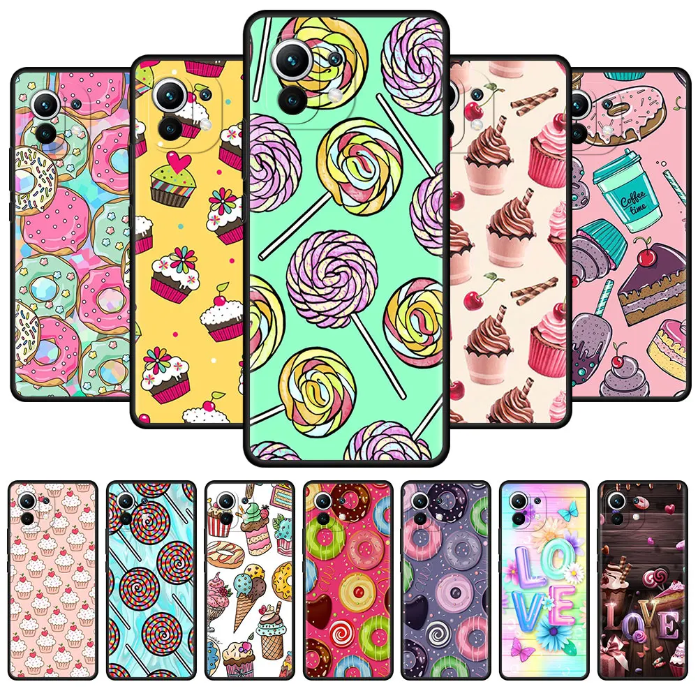 

Case for Xiaomi Mi 11 Ultra 10T Pro Note 10 9T 11T A2 9 SE CC9 CC9E 8 Lite 10S Black Soft Phone Cover Candy Food