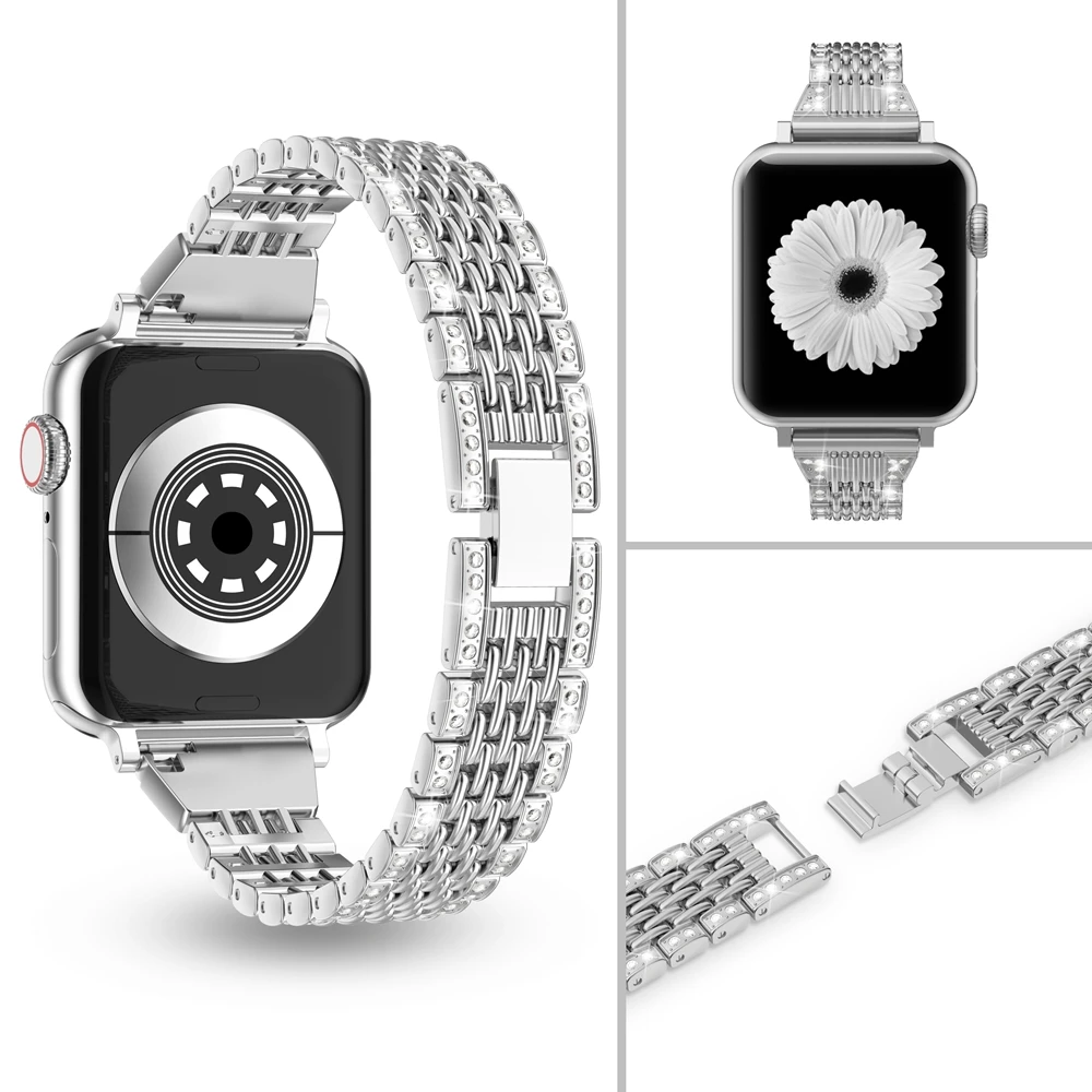 Металлический Блестящий ювелирный ремень для Apple Watch ремешок 5 38 мм 42 женский