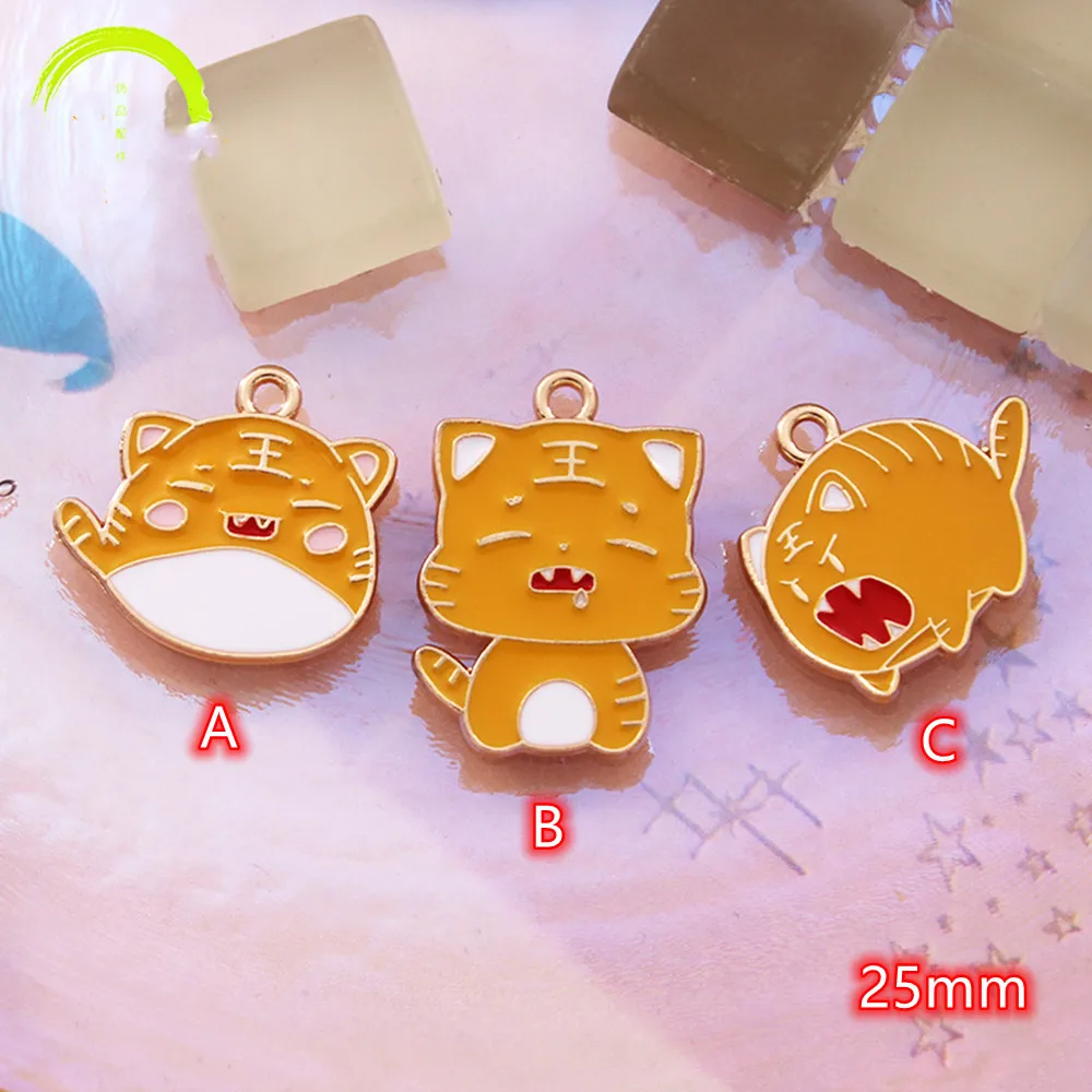 

cute Tiger Charms for girls Jewelry making 10pcs Cartoon Tiger Enamel Charm Pendant Gold Metal Charm Accessories