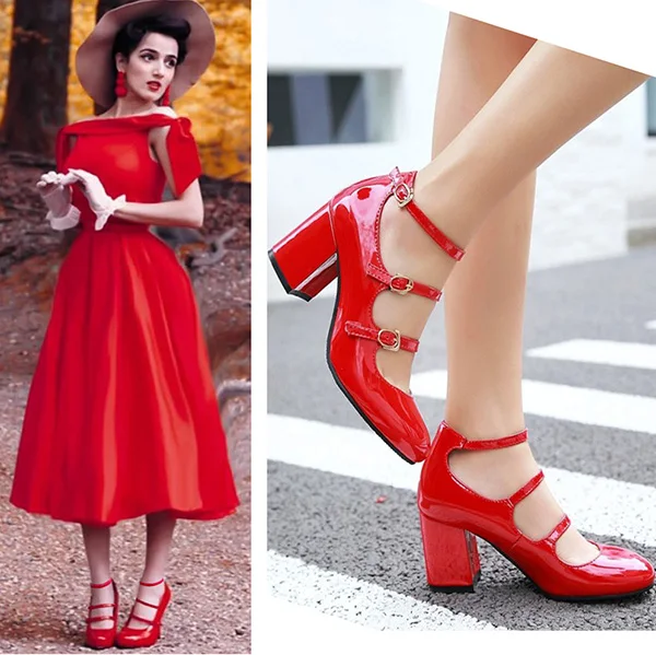 

EAGSITY Patent Leather Mary Jane shoes for Women square Heel ankle strap ladies dress high heel pumps party dancing wedding shoe