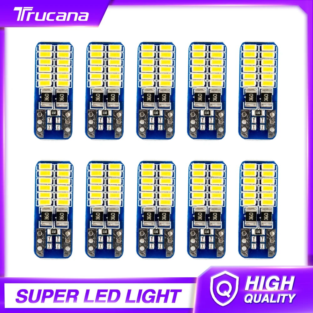 

Trucana 10pcs W5W T10 LED Bulbs Canbus 24SMD 6500K 194 168 LED Auto Interior Reading Dome Lights Parking Light Car Signal Lamp