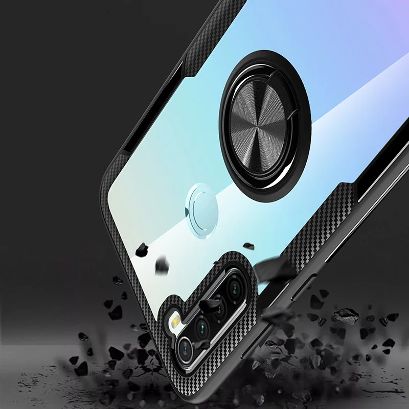 For XIAOMI Redmi Note 8 Pro Mi Phone Case Luxury Original TPU Frame Transparent PC Back Cover Aluminum Ring Bracket Shockproof |
