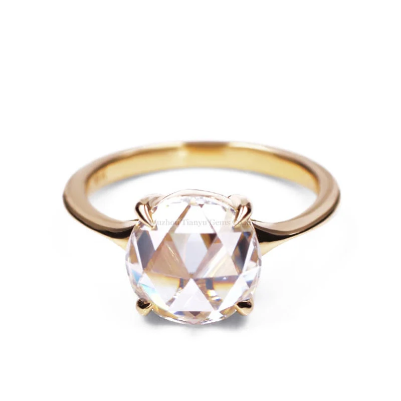 Tianyu Gems 8mm Rose Cut Gold Rings Moissanite Diamonds DEF Gemstones Gifts 14k/18k/PT950 Wedding Rings Customized Women Jewelry