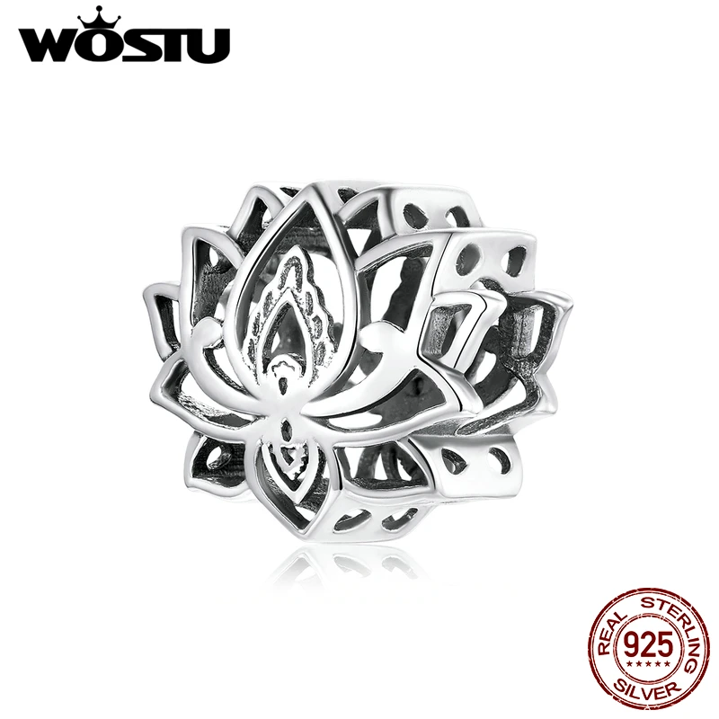 WOSTU New Arrival Purity Flower Charms Blooming Lotus Beads 925 Sterling Silver For Women DIY Bracelet Fine Jewelry Gift FIC1724