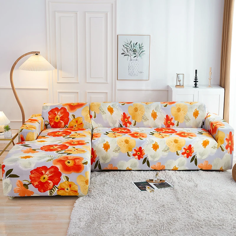 Pastoral Red Flowers Print Universal Spandex Sofa Cover L-shape Sectional Slipcover L-style Corner Couch 1/2/3/4 seater | Дом и сад