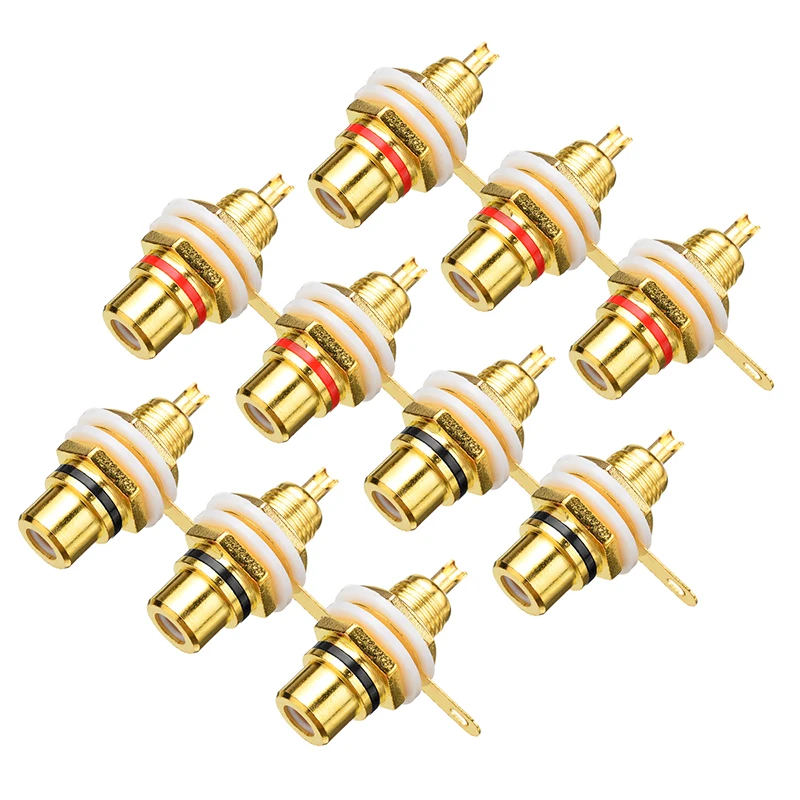 

10pcs/pack RCA Female Socket Connector Gold Amplifier Audio Terminal Plug RCA Jack Chassis Panel Mount Adapter Audio Plugs