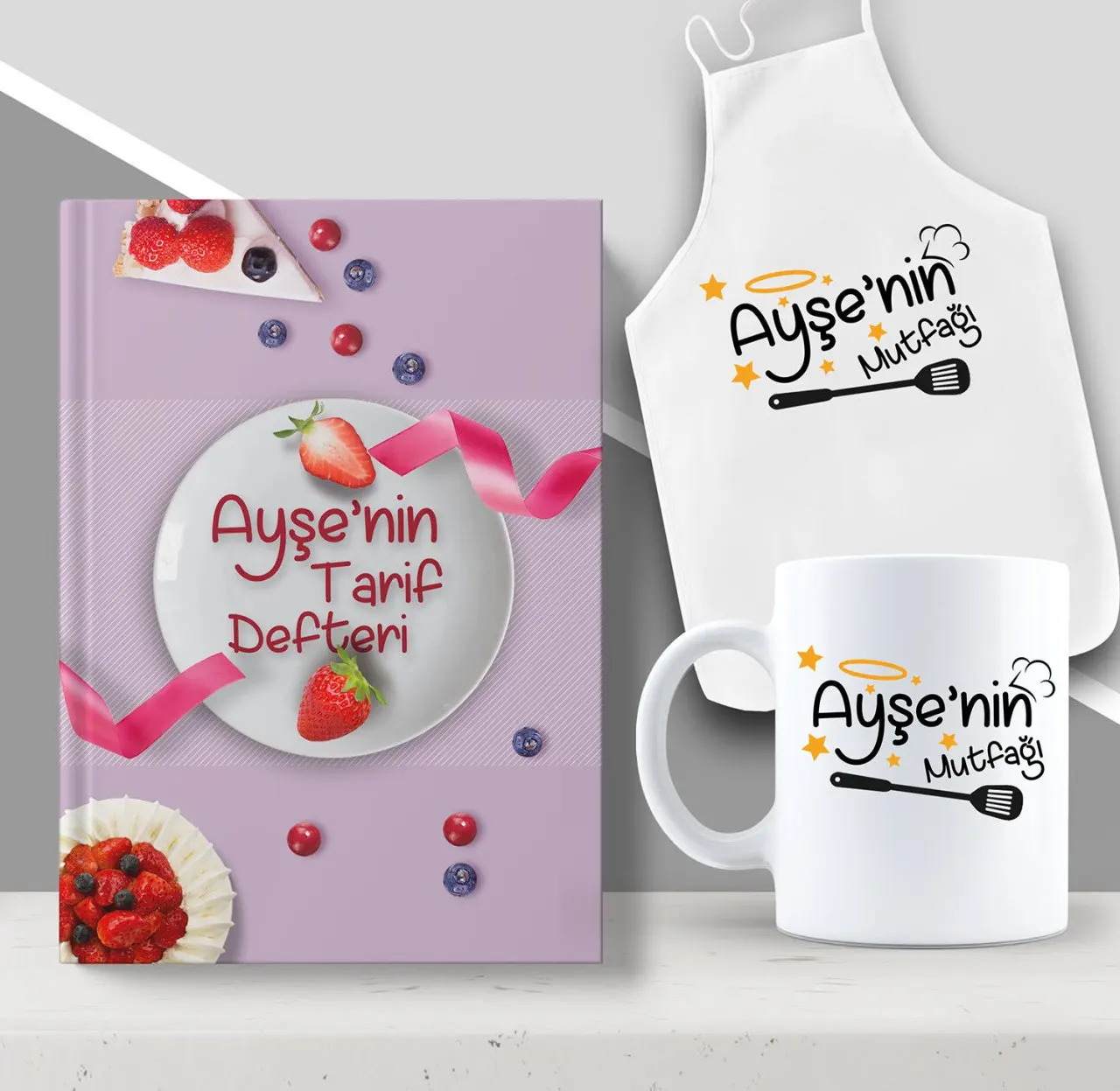 

Персонализированные является Кухня фартук кружка и Еда рецепта Гостевая книга свадебный подарок Seti-16