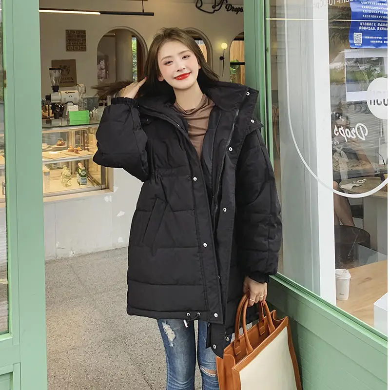

Autumn Winter Jacket Women Warm Thick Down Cotton Coat Femme Parkas Loose Padded Hooded Long Sleeve Woman Jacket Outerwear Q2970
