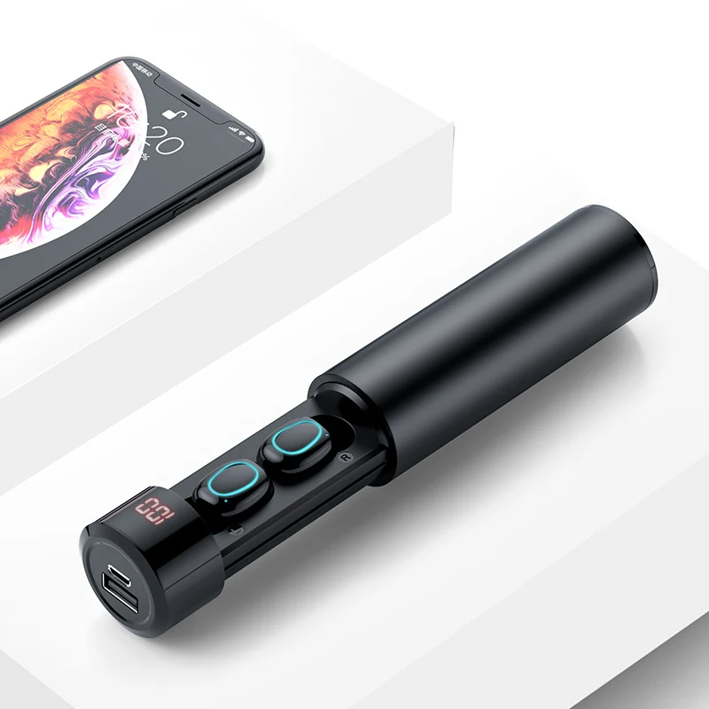 black Светодиодный bluetooth-наушник с сенсорным экраном, мини TWS, беспроводные наушники V5.0, 6D, стерео звук, 3500 мА/ч, внешний аккумулятор, IPX6, водонепроницаемые наушники - Цвет: black