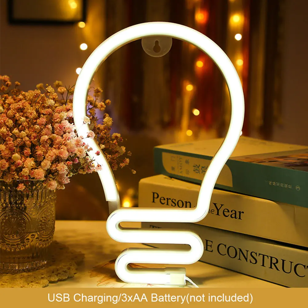 

Hanging Lamp Home Decor Plastic Room Party Restaurant Battery USB Operated Pub Bulb Sahpe Bar Wall Sign Led Neon Light Birthday