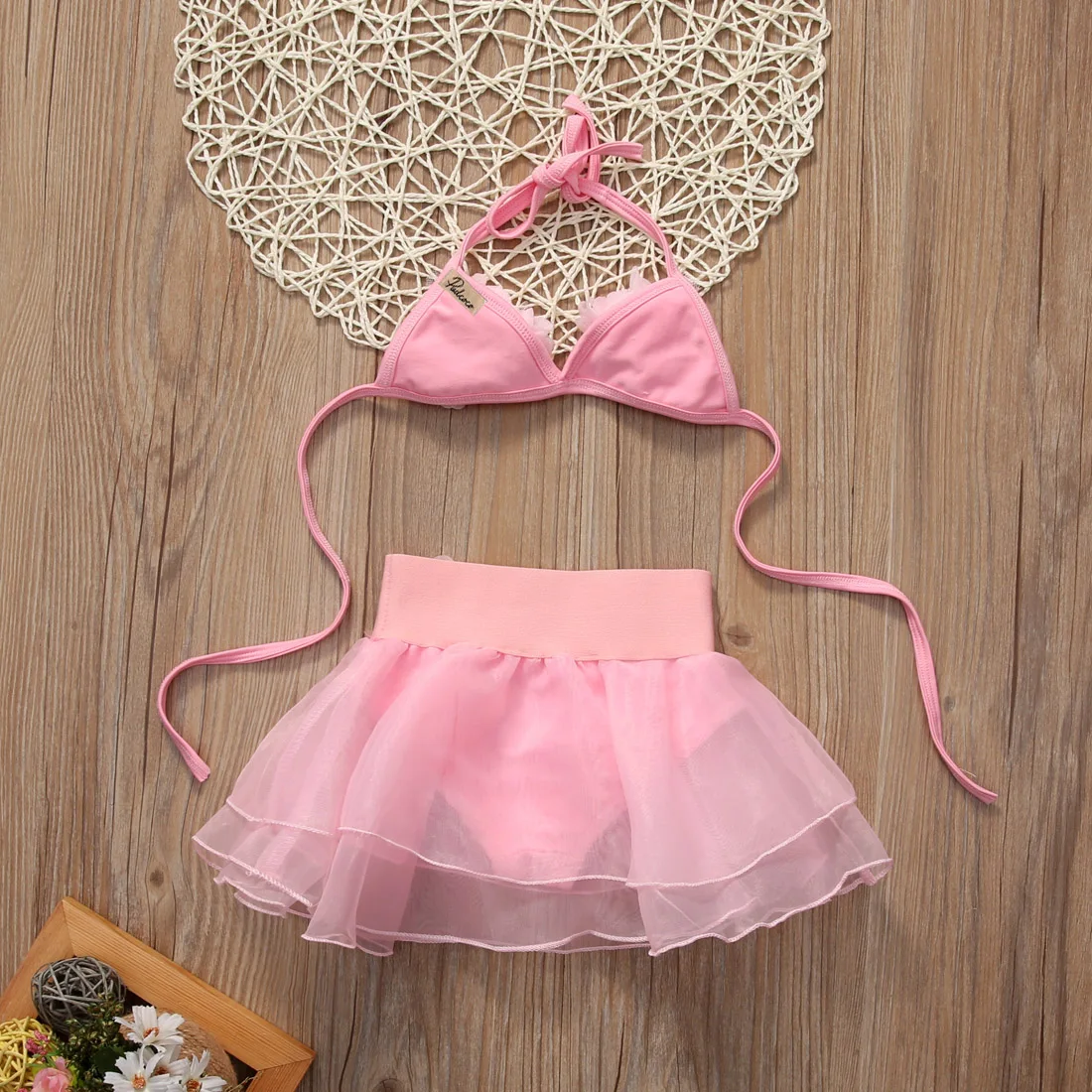 Pudcoco Summer Kids Baby Girls Pink Bikini Set Bathing Suit Swimsuit Lace Floral sleeveless 2PCS Outfits 1-6Y | Детская одежда и