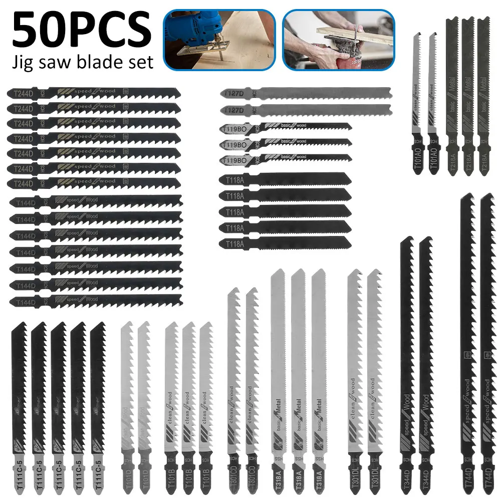 

Jig saw Blades Set with Case Contractor Assorted Shank Jig Saw Blades Wood Plastic Metal Cutting Tooth-Shaped Designs