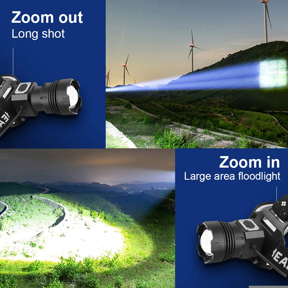 

XHP100 Most powerful IR sensor Led Headlamp super bright 5 modes LED headlight 18650 rechargeable Zoom head lamp head flashlight