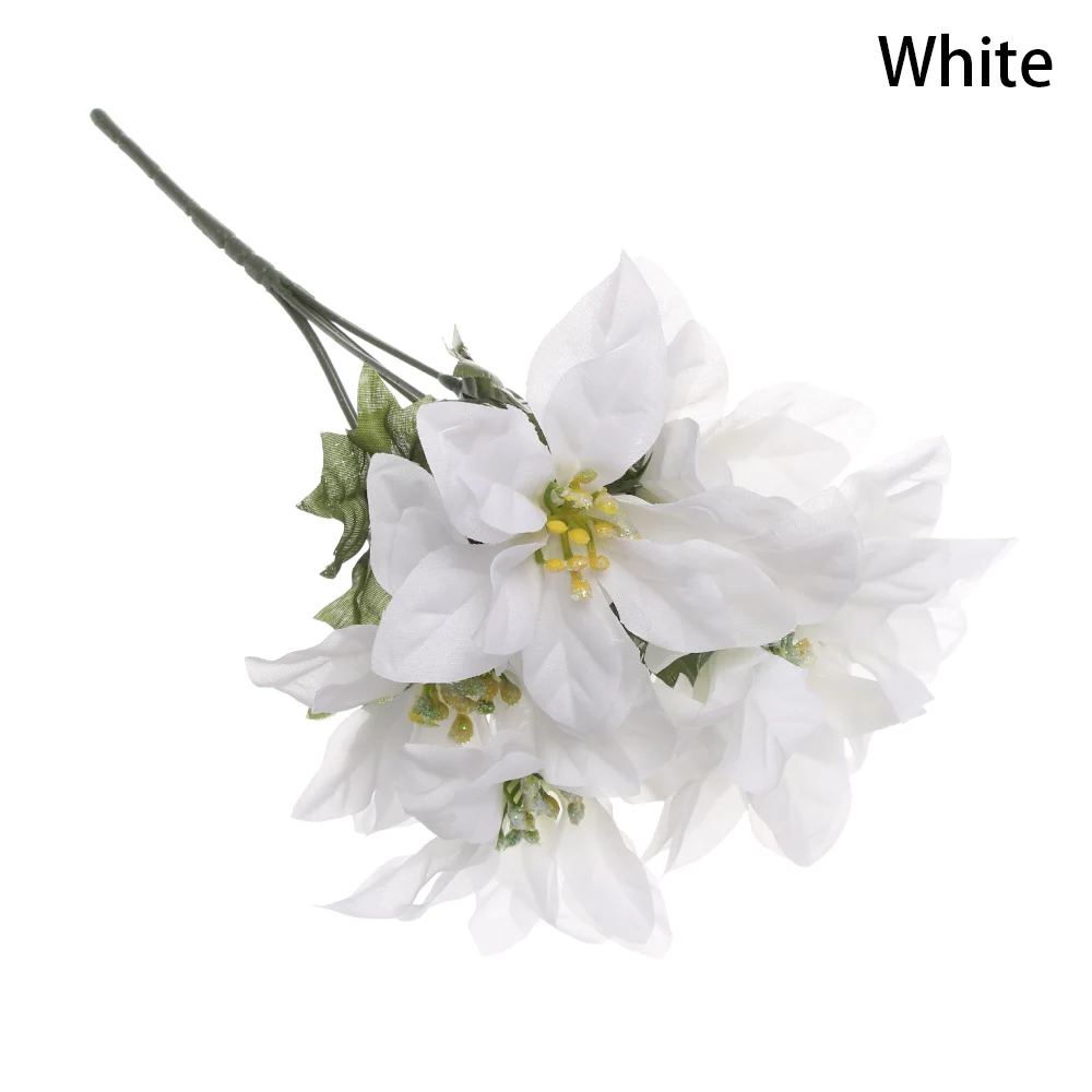 white 1 шт. 7 голов шелковые искусственные рождественские цветы Рождественский подарок Poinsettia орнамент для свадебной вечеринки товары для украшения дома - Цвет: white