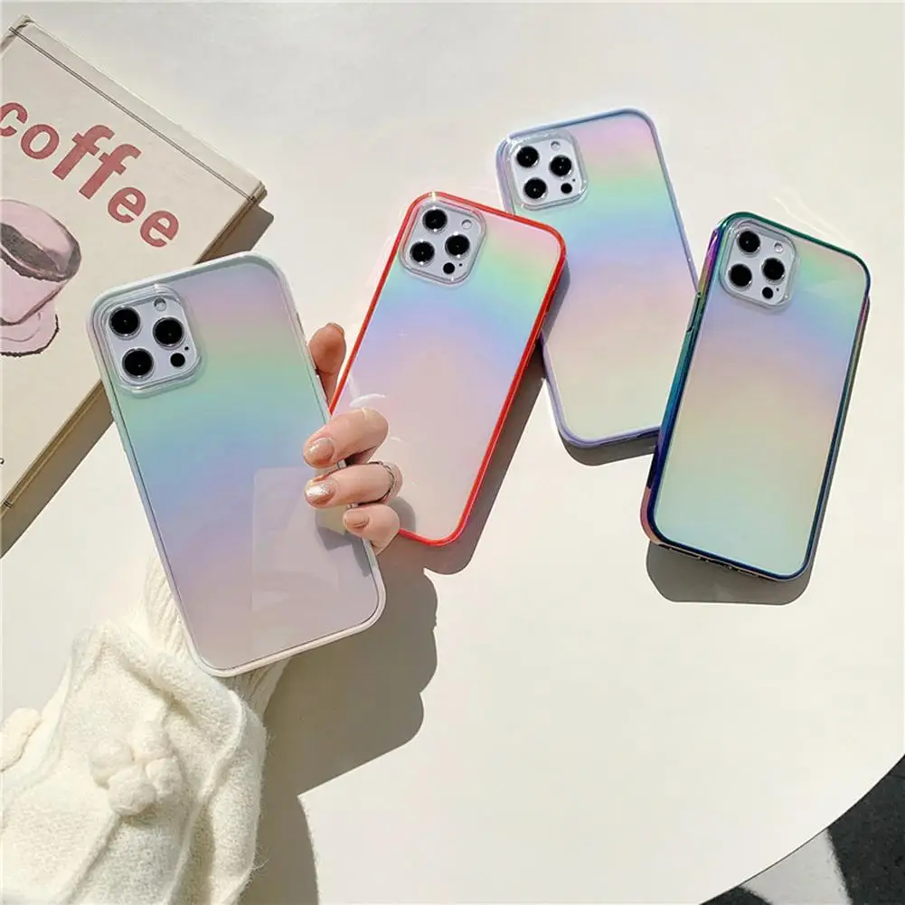 

Luxury Colorful Pink Rainbow Transparent Phone Case For IPhone 13 Pro Max Mini Fashion Soft Shockproof Cover