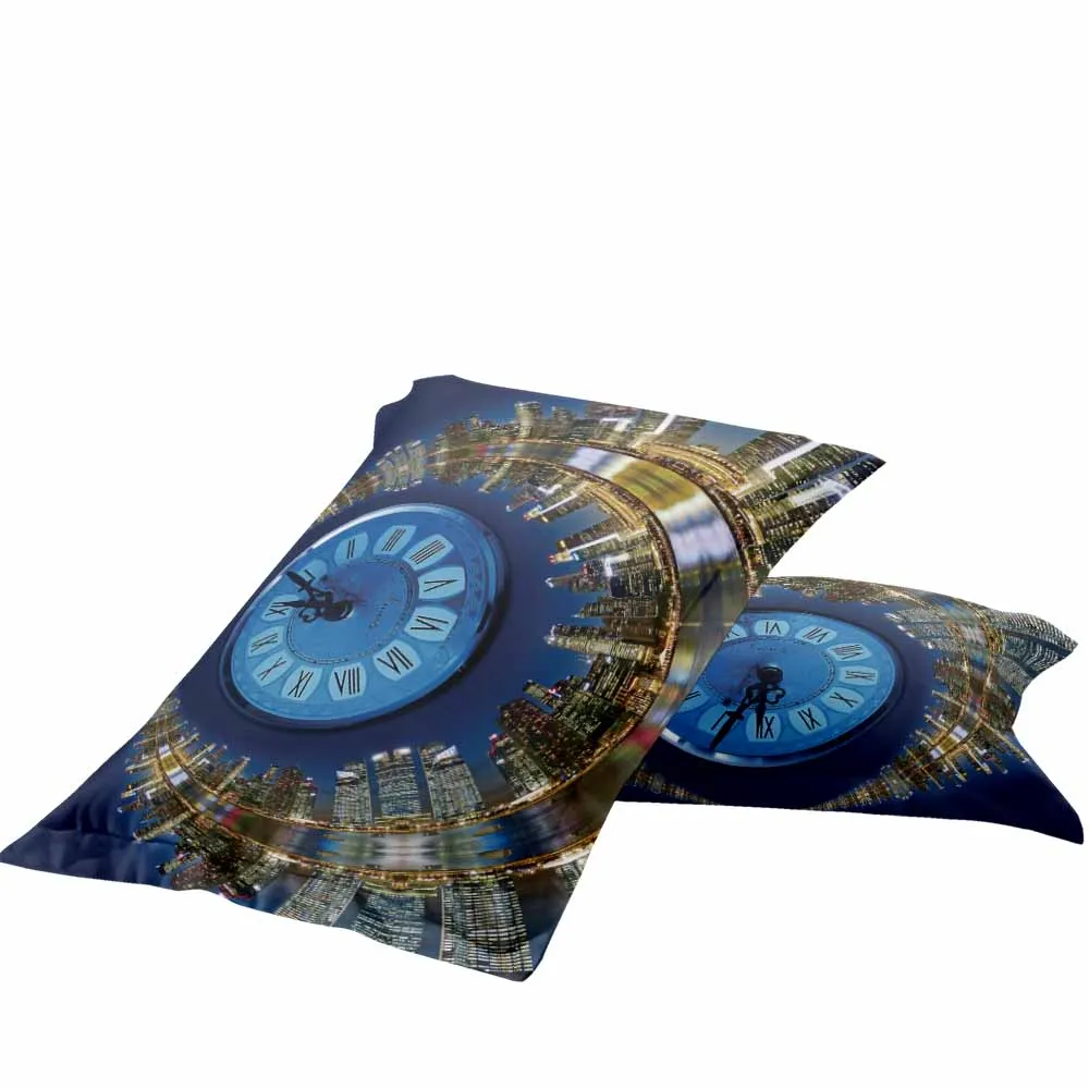 Комплект постельного белья с часами в стиле ретро черное покрывало 3D рисунком