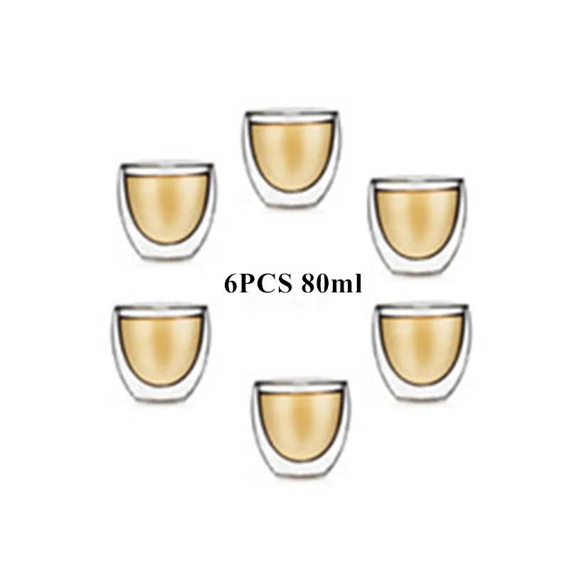 6PCS 80ml Двухслойные Стеклянные креативные кофейные чашки кружки для сока молочная чашка для кофе термостойкие пивные кружки Коктейльные бокалы Verre - Цвет: 6PCS 80ml