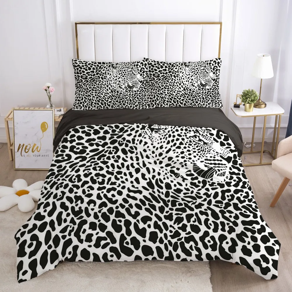 

3D Zebra Leopard Duvet Quilt Cover Set Bedding Sets Bed Linens Pillowcase King Queen Full Double Size White Black Style