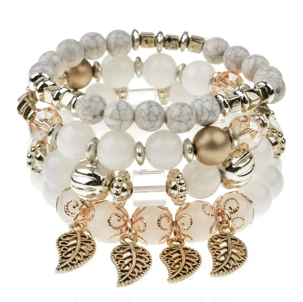 

Natural Stone Beads Leaves Tre Rope Charm Bracelet Set For Women Ladies String Chain Bracelets Jewelry Accessories Gifts